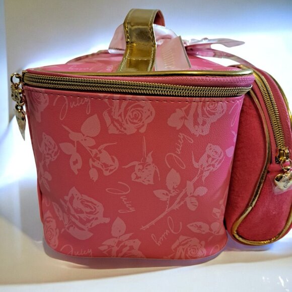Juicy Couture 2 Piece Hot Pink & Gold Cosmetic Travel Bag NWT - Picture 5 of 9